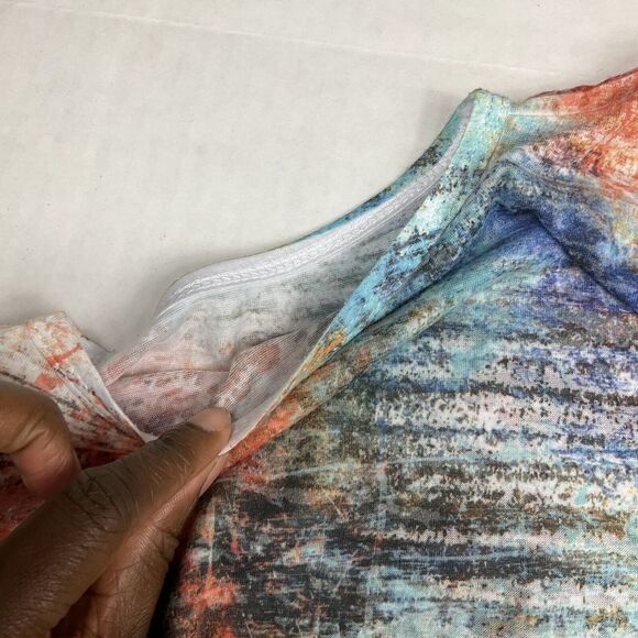 Jess & Jane Tunic Abstract Print Cold Shoulder Short Sleeve Studded Top LARGE - Picture 3 of 10